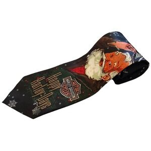 Harley Davidson‎ Vtg. Black Santa Christmas Neck Tie Ralph Marlin 56",3.75" EUC